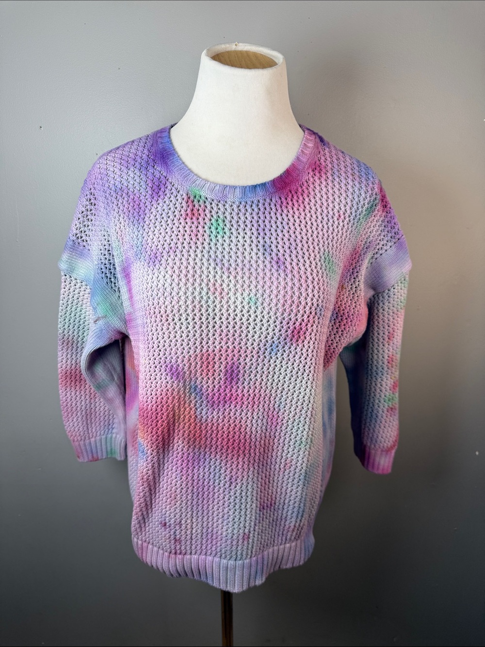 Tie-Dye Pastel Open-Knit Sweater - Lavender Pink